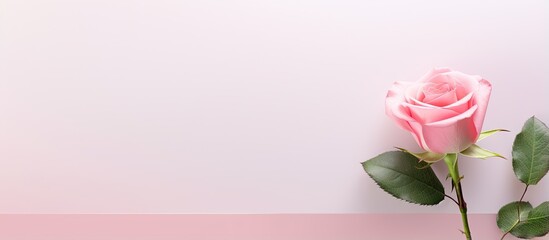 Fototapeta premium Pink rose flower on a isolated pastel background Copy space