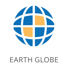 Earth globe with grid flat vector icon. Cartoon drawing or illustration of symbol for traveling or international communication on white background. Global communication, travel concept