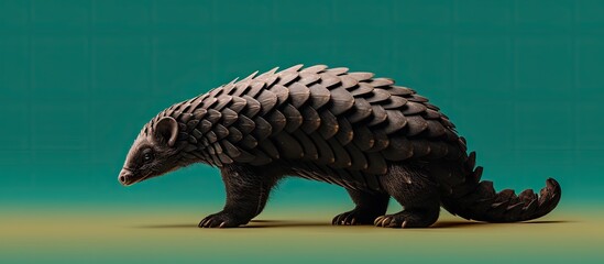 Lone dark silhouette of a pangolin creature isolated pastel background Copy space