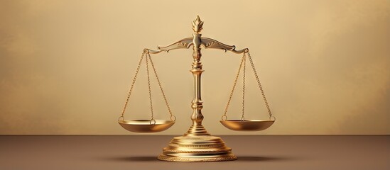 Judicial symbol golden scales isolated pastel background Copy space implying law measurement and liberty