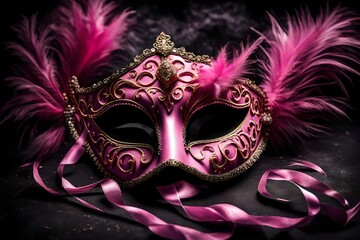 Pink venetian carnival mask, generative AI