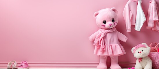 Childrens attire featuring a feminine Pink Panther outfit isolated pastel background Copy space
