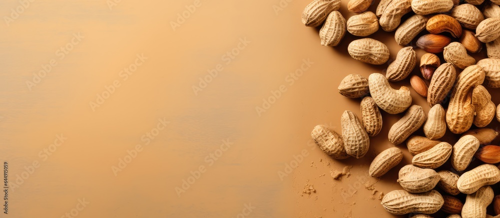 Poster isolated isolated pastel background copy space snack with peanuts and fresh peanut butter a protein 