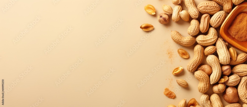 Aufkleber isolated isolated pastel background copy space snack with peanuts and fresh peanut butter a protein 