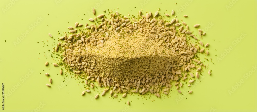 Poster top view of isolated celery seed pile on a isolated pastel background copy space