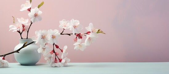 Pink flowers blooming isolated pastel background Copy space