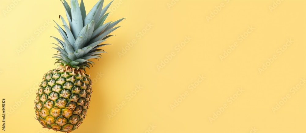 Poster ripe pineapple on isolated pastel background copy space with clipping path
