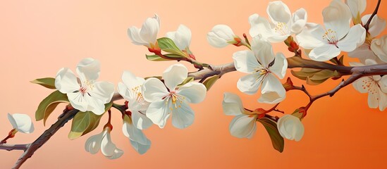 Focusing on a single orange flower isolated pastel background Copy space