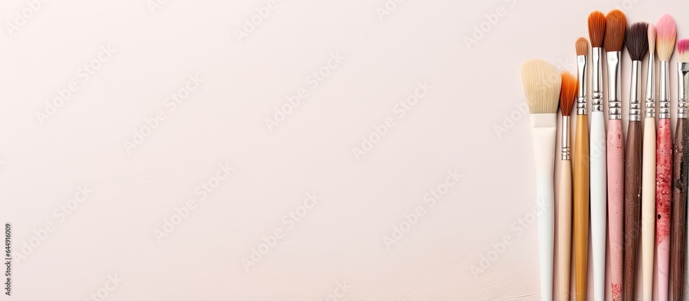 Poster a group of tools on a isolated pastel background copy space
