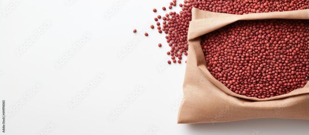 Aufkleber Red quinoa seeds in bag isolated on a isolated pastel background Copy space with clipping path and full depth of field Top view Flat lay