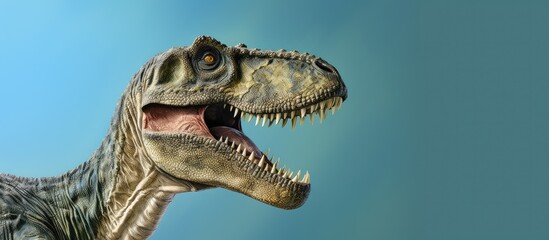 Detailed and realistic 3D image of a T Rex dinosaur isolated on a isolated pastel background Copy space