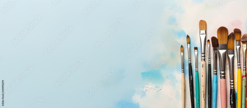 Poster a group of tools on a isolated pastel background copy space