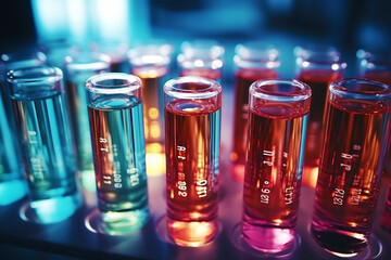 A number of test tubes with analyzes. Medical or scientific laboratory.
