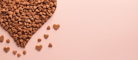 Close up of dog food in bone and heart shape on a isolated pastel background Copy space suitable for pet food background and product design - obrazy, fototapety, plakaty