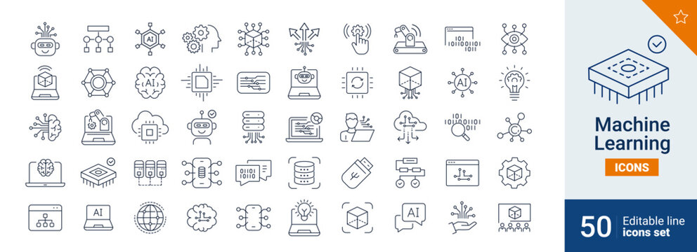 Machine icons Pixel perfect. System, brain, network, ....