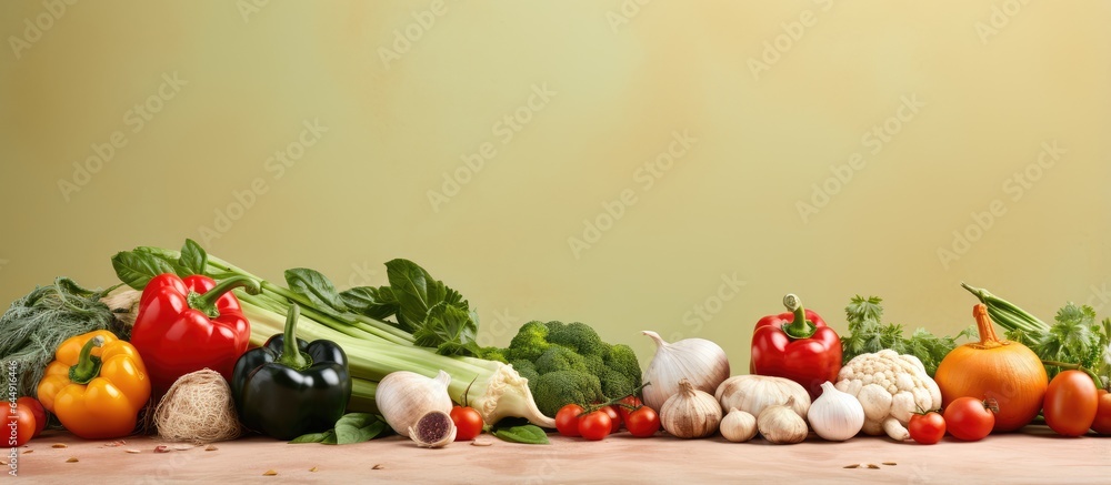 Poster vegetables alone on a isolated pastel background copy space