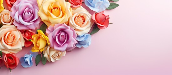 Vibrant roses against isolated pastel background Copy space