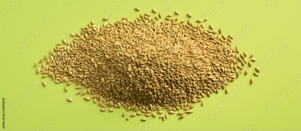 Poster top view of isolated celery seed pile on a isolated pastel background copy space