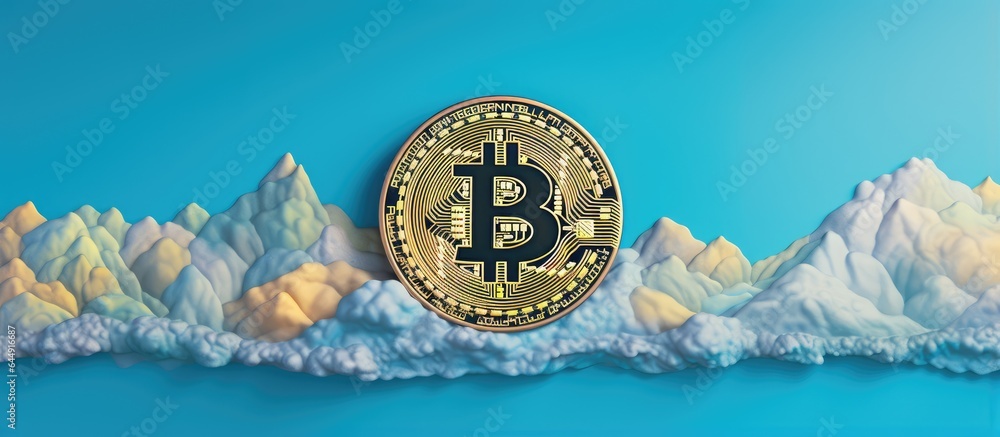 Poster bitcoin is a digital currency isolated pastel background copy space