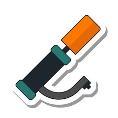 Manual pump for inflating car and bicycle tires. Equipment and spare parts for car repair shop concept. Flat paper sticker icon isolated on white background