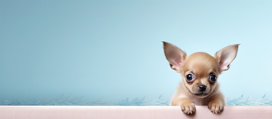 Chihuahua Puppy Dogs portrait isolated pastel background Copy space