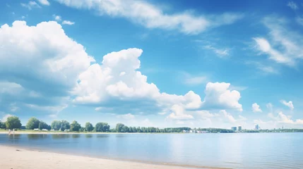 Zelfklevend Fotobehang Blue sky beach and cloud background. Summer thames. AI generative © growth.ai