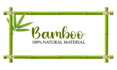 Bamboo frame. Bamboo sticks tied with rope into the frame. Wooden border frame. Vector floral background.