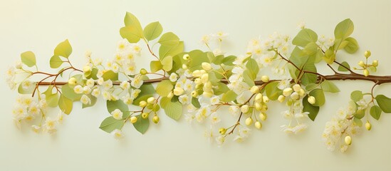 Linden blossoms against a isolated pastel background Copy space