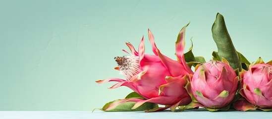 Dragon fruit blossom captured on a isolated pastel background Copy space
