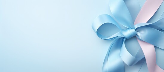 Blue ribbon isolated pastel background Copy space roll