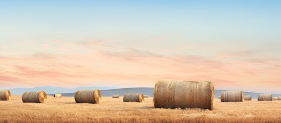 Gorgeous hay stack in the meadow isolated pastel background Copy space - Powered by Adobe