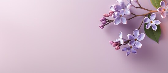 Fototapeta na wymiar lilac flower on isolated pastel background Copy space