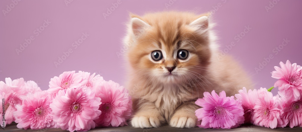 Poster scottish kitten with red fur isolated pastel background copy space