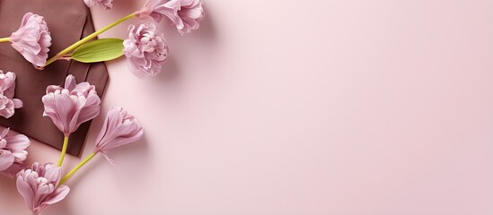 March 8th depiction of Womens Day on social media above view mock up layout flat lay style isolated pastel background Copy space