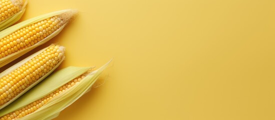 Raw yellow corn on a isolated pastel background Copy space top view technical enhancements