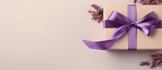 Red box with purple bow on a isolated pastel background Copy space