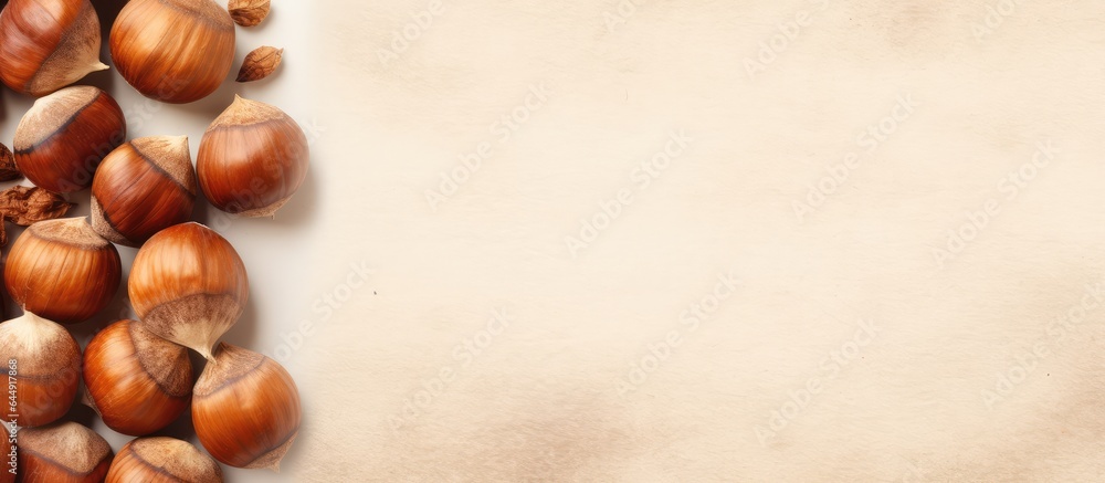 Aufkleber isolated raw hazelnuts one broken nut for different uses isolated pastel background copy space