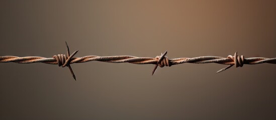 Isolated rusty barbed wire in close up isolated pastel background Copy space
