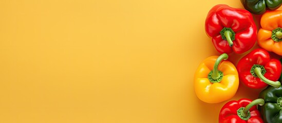 Red and yellow peppers on a isolated pastel background Copy space
