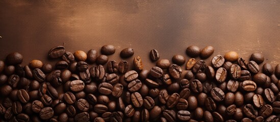 coffee beans Texture of roasted coffee beans isolated pastel background Copy space