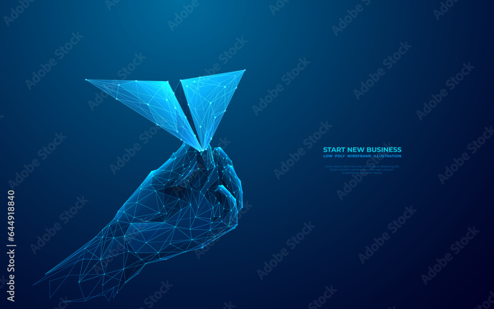 Leinwandbilder abstract digital close-up hand holding paper airplane on technology blue background. launching a pap