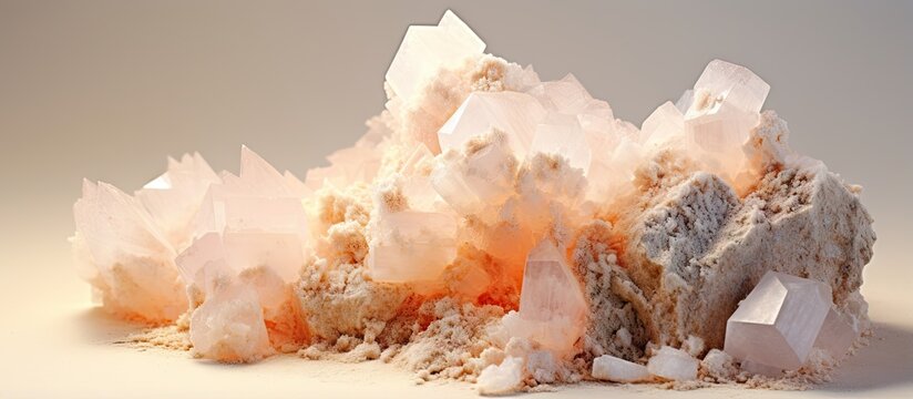 Close up of a grossular mineral a macro stone on a isolated pastel background Copy space
