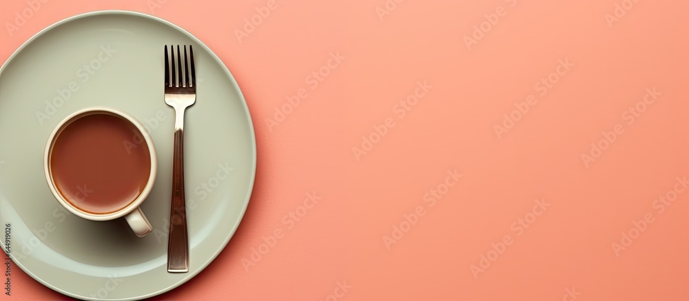 Aufkleber disposable tableware on a isolated pastel background copy space set