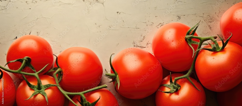 Poster close up of select red ripe tomatoes isolated pastel background copy space