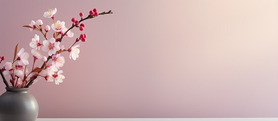 Pink flowers blooming isolated pastel background Copy space