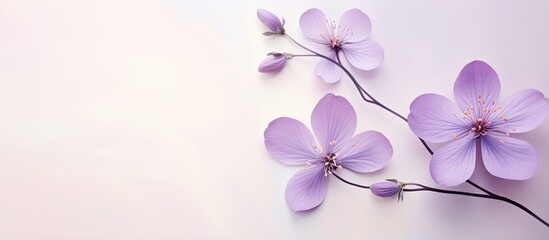Purple shades of the Hepatica spring flower isolated pastel background Copy space