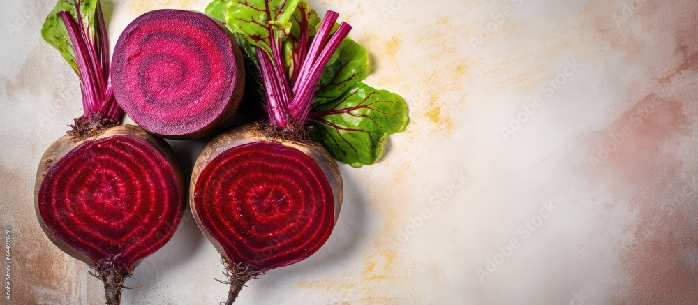 Aufkleber sliced beetroot isolated on a isolated pastel background copy space