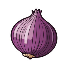 Vector illustration of fresh Red Onion. Healthy food and vegetables concept. Illustration for books, magazines, menu. Clipart ingredients. Hand drawn style napiform onion with outline.