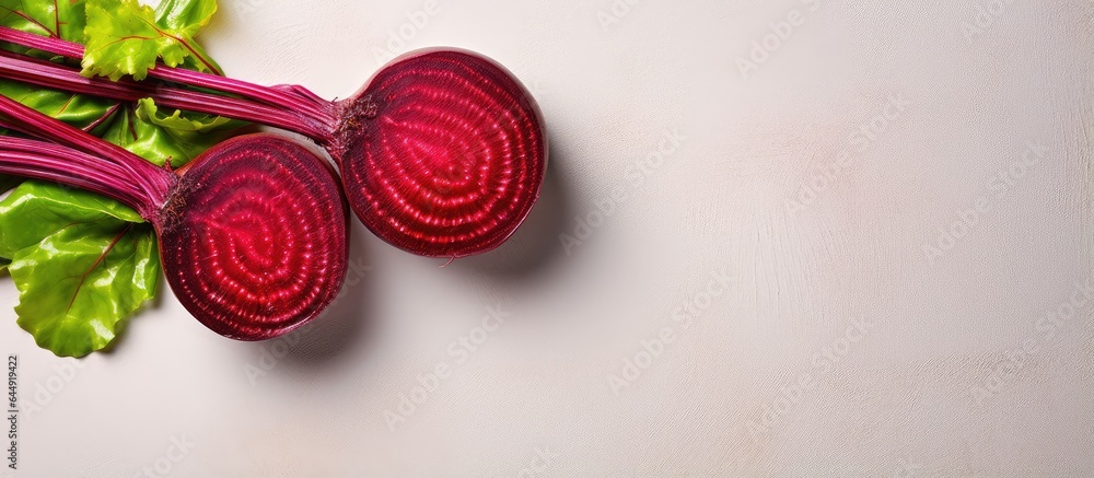 Poster sliced beetroot isolated on a isolated pastel background copy space