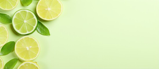 Lime sliced on isolated pastel background Copy space